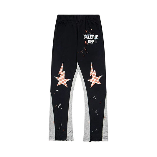 Gallery Dept. "GALERIE DEPT." Checkered Star Graphic Paint Splatter Contrast Panel Sweatpants - Black & Grey