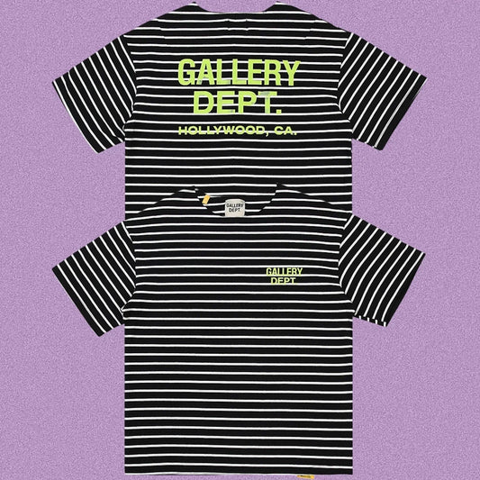 Gallery Dept. Striped Hollywood Logo Short Sleeve T-Shirt - Black/White
