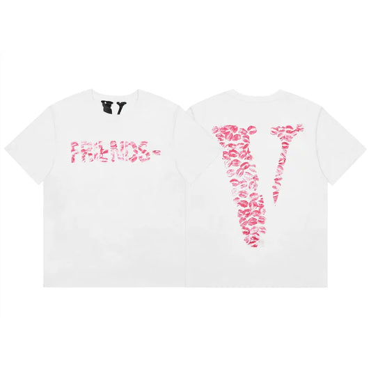 Vlone Lip Print "FRIENDS-" Graphic T-Shirt - White/Pink