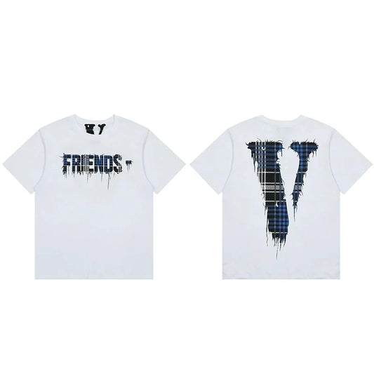 Vlone Plaid Drip Graphic T-Shirt - White/Blue