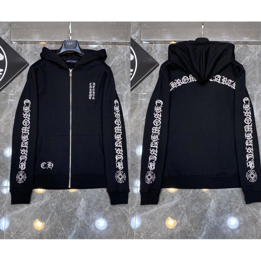 Chrome Hearts Gothic Letter Zip-Up Hoodie (Black)
