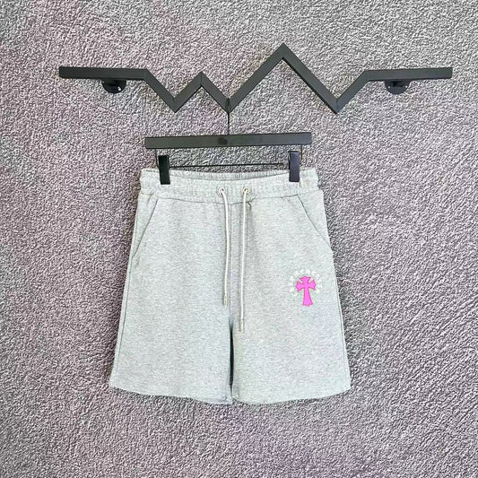 Chrome Hearts Light Gray & Pink Cross Logo Sweatshorts