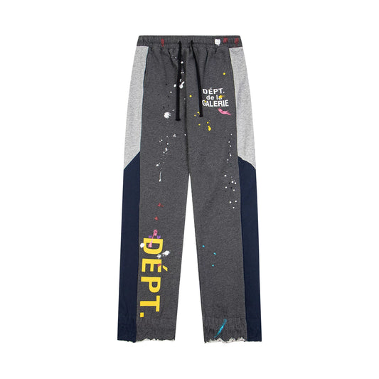 Gallery Dept. "DEPT. de la GALERIE" Vertical Logo Paint Splatter Contrast Panel Sweatpants - Charcoal Grey