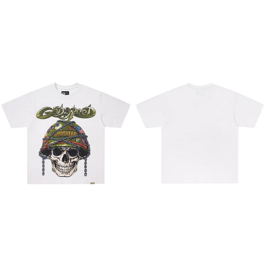GodSpeed White Skull Helmet Graphic T-Shirt